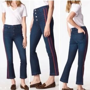 Veronica Beard Carolyn 10" Baby Boot Red Stripe Jean SZ: 25 Midnight Blue